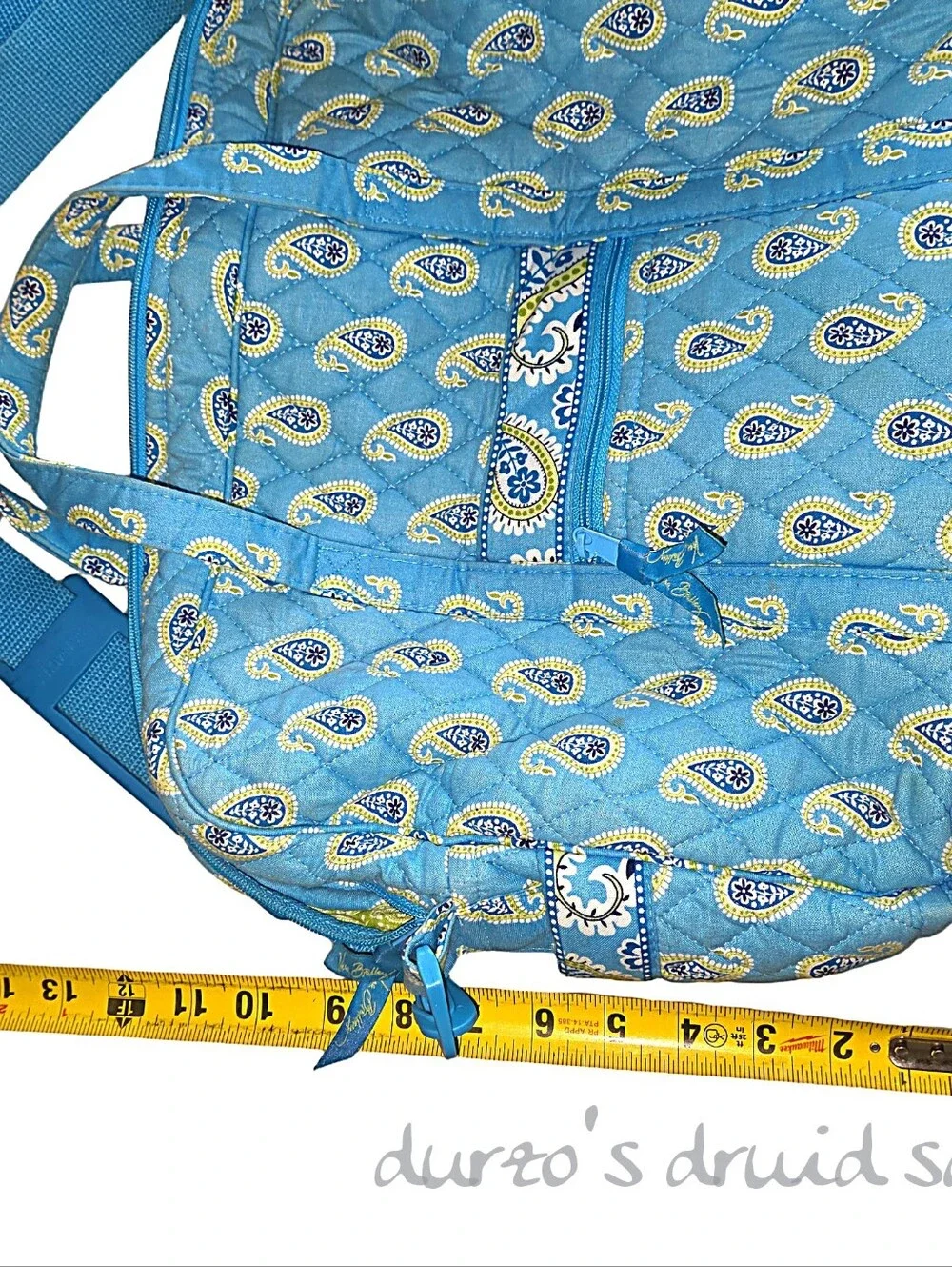 Vera Bradley Quilted Laptop Messenger Bag Blue Paisley Travel Work Tote